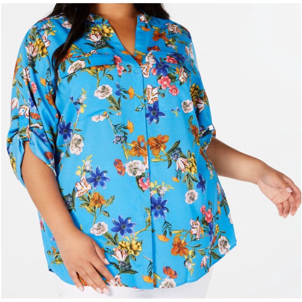 Calvin Klein Womens Plus Size Floral Print Utility Shirt XL